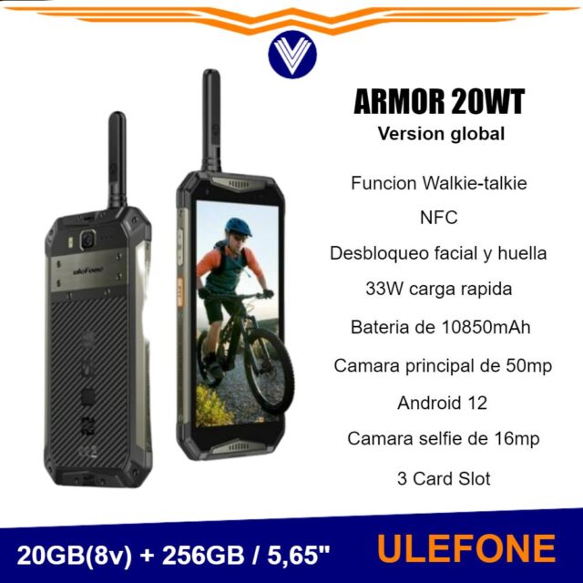 Telefono Ulefone Armor 20WT Walkie Talkie 10850mAh 20GB 256GB 1RUGGED