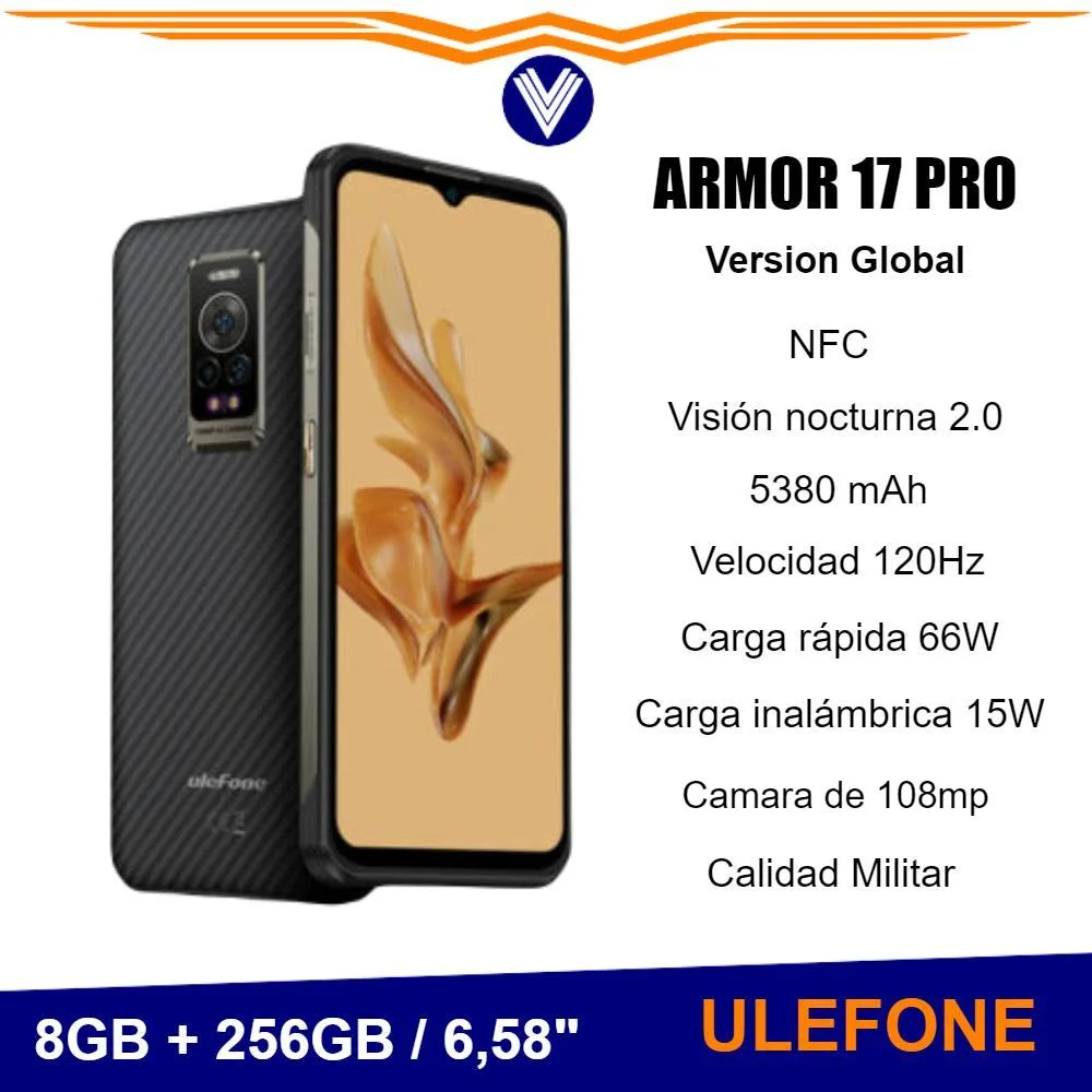 Ulefone Telefono Armor 17 Pro, Móvil Resistente Con Visión Nocturna, 8GB,  256GB