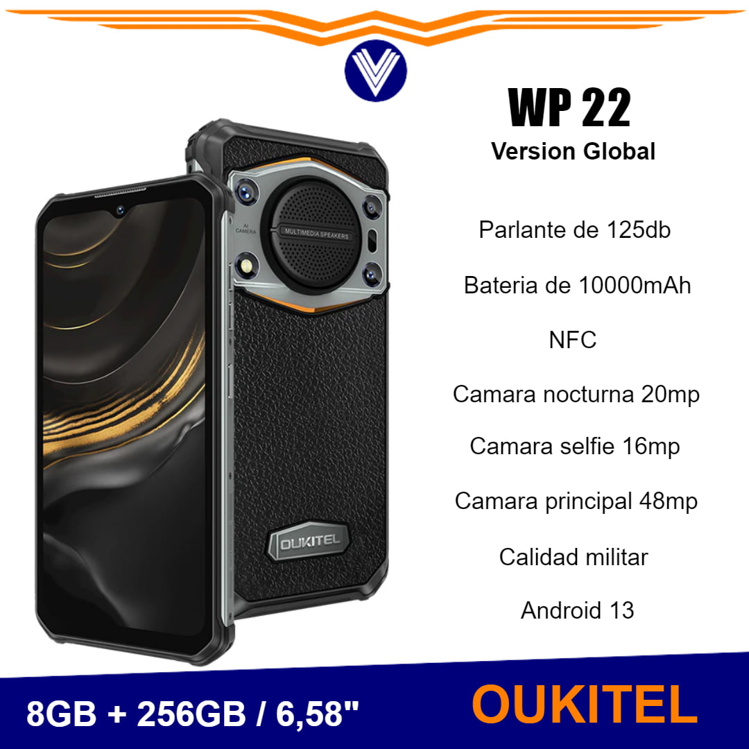 Telefono oukitel WP22, bateria de 10000 mAh, 8GB + 256GB, 48MP, vision nocturna