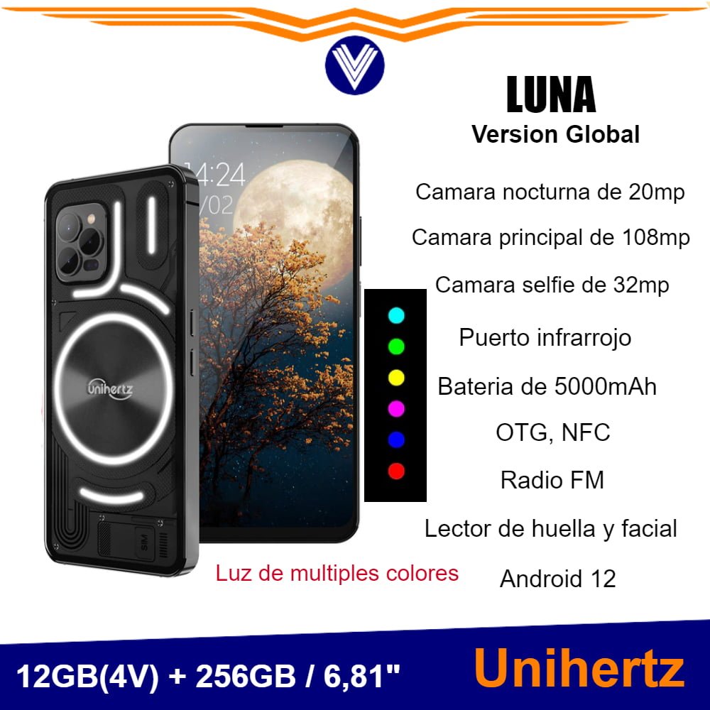 Unihertz teléfono Luna, dispositivo con luz ambiental, 8GB, 256GB, 108MP, visión nocturna