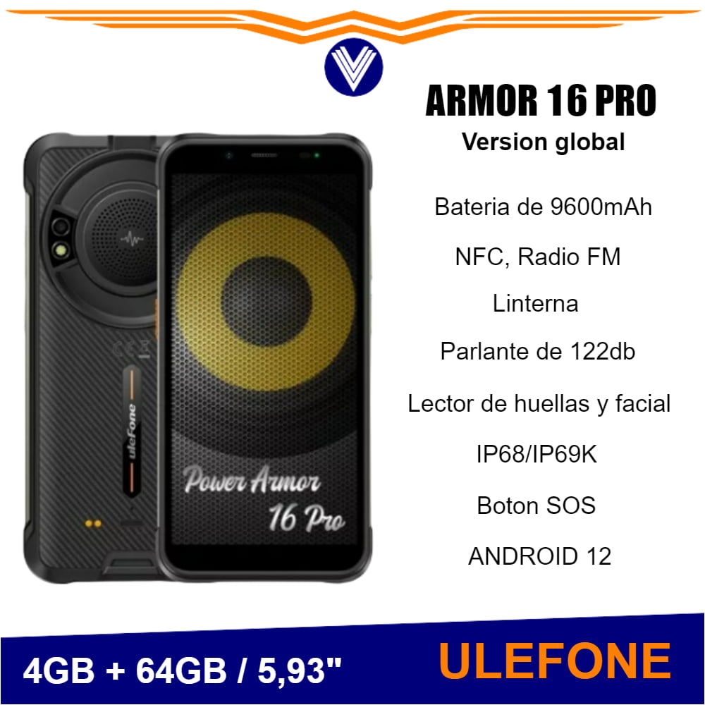 Telefono Ulefone Power Armor 16 Pro, 9600mAh, 64 GB de ROM, Android 12, NFC, 2,4G/5G, WiFi