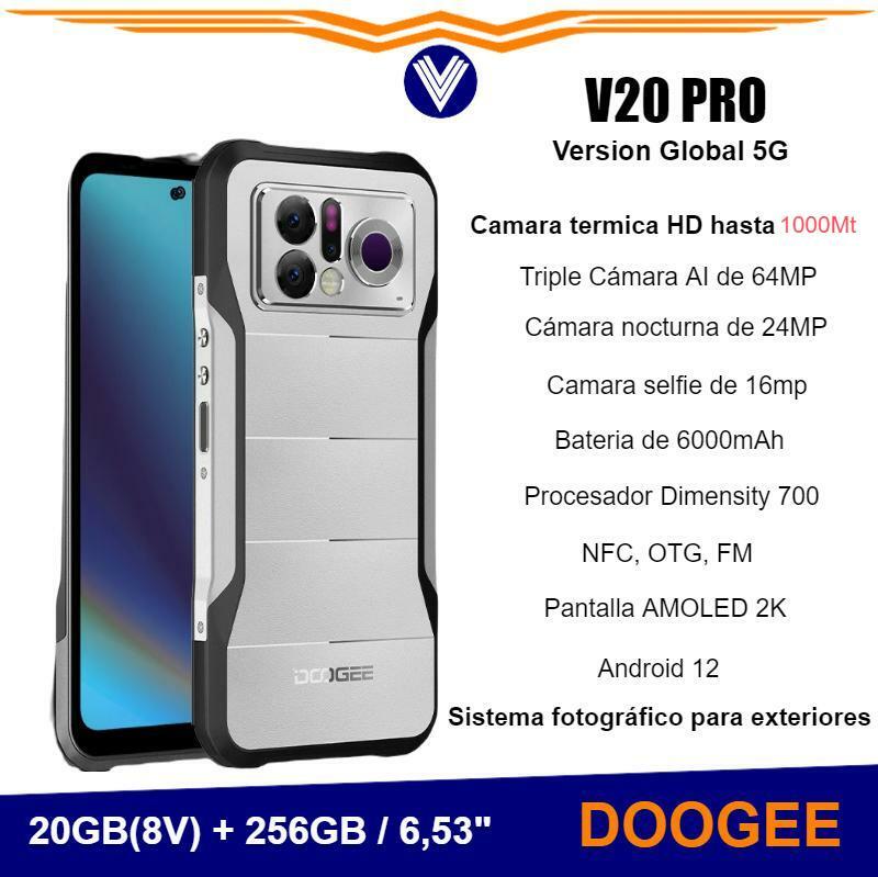 Telefono DOOGEE V20 Pro,12GB + 256GB, 5G, con imagen térmica