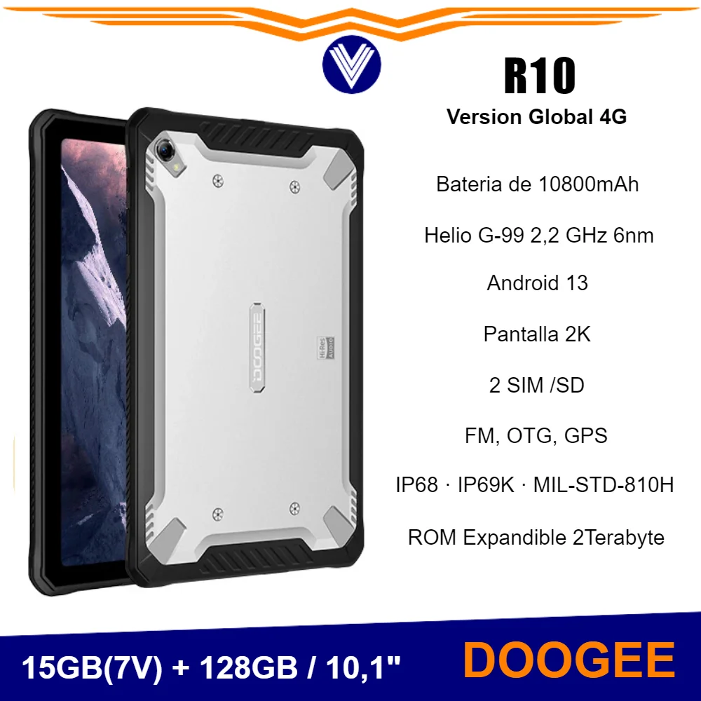 Tablet DOOGEE R10 De 10,4, G99, 2K, 15GB RAM + 128GB ROM, Batería