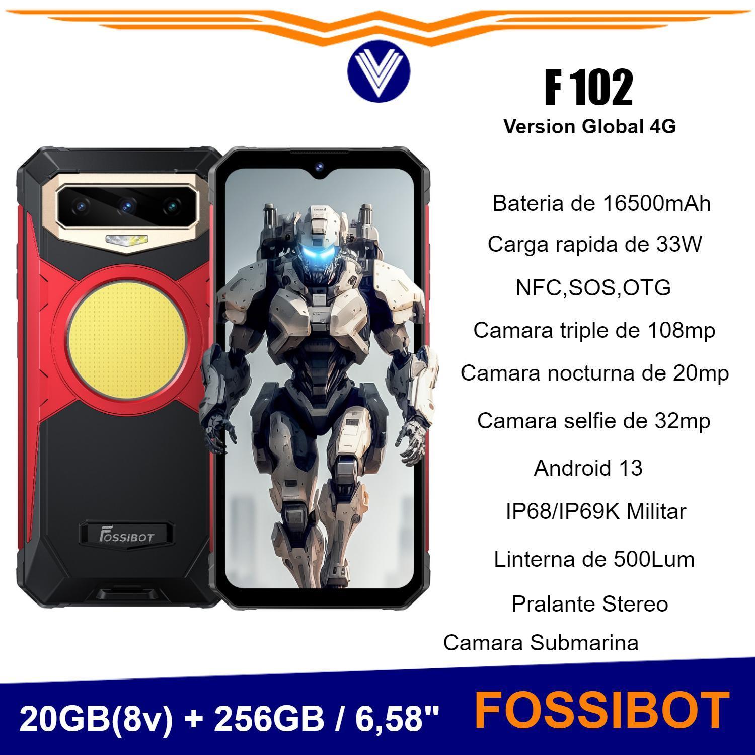 Telefono Fossibot f102,16500mAH, 20GB + 256GB, cámara de 108M, 6,58 FHD