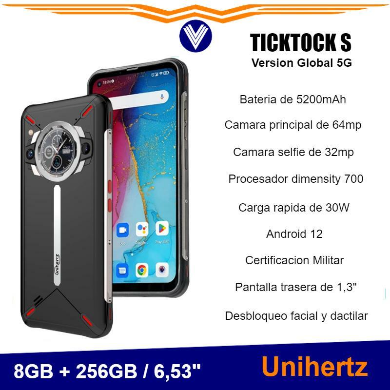 Telefono Unihertz Ticktock S-móvil 5G resistente, 8GB, 256GB, 5200mAh