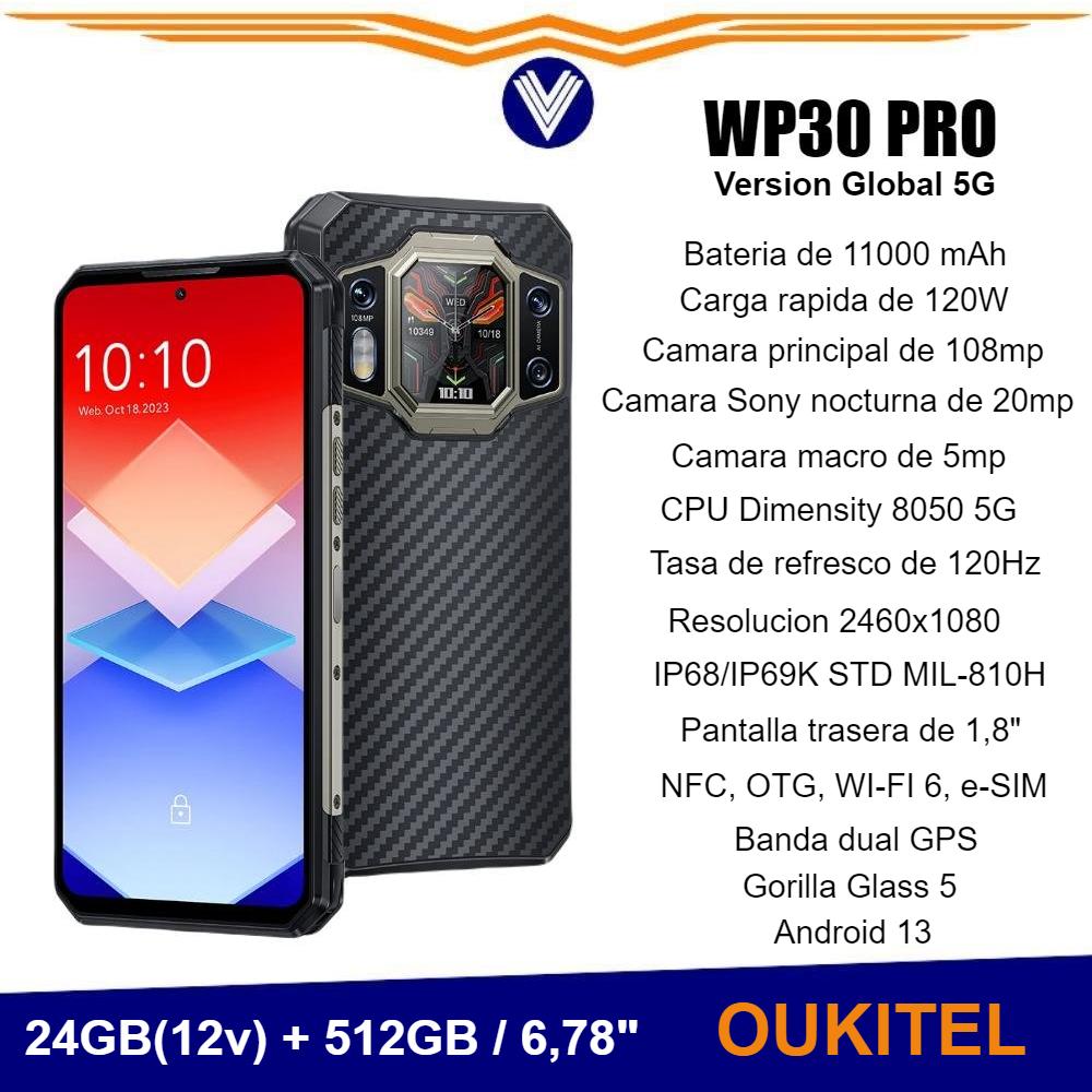 Increible telefono Oukitel WP30 Pro 5G, Android 13, 12GB + 512GB, 11000 mAh, 6,78″