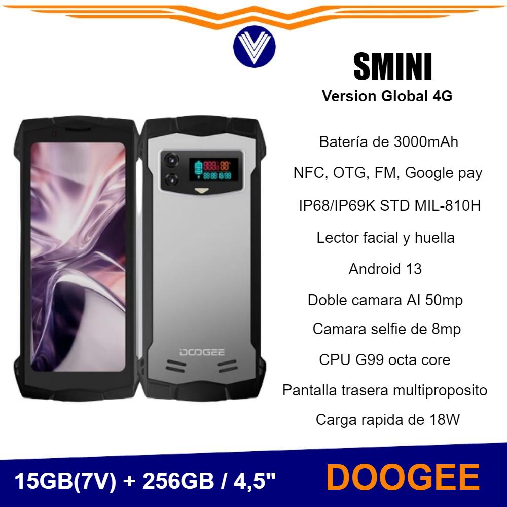 Telefono DOOGEE Smini,pantalla de 4,5″, 8GB + 256GB,pantalla trasera, 3000mAh