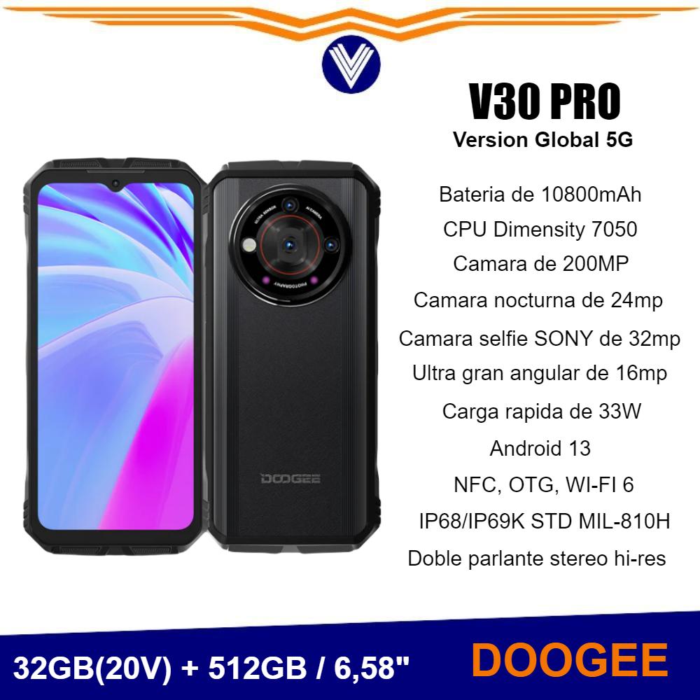 Telefono DOOGEE V30 PRO 5G , cámara de 200MP, Dimensity 7050, 6,58″, 10800mAh, 32 RAM + 512 ROM